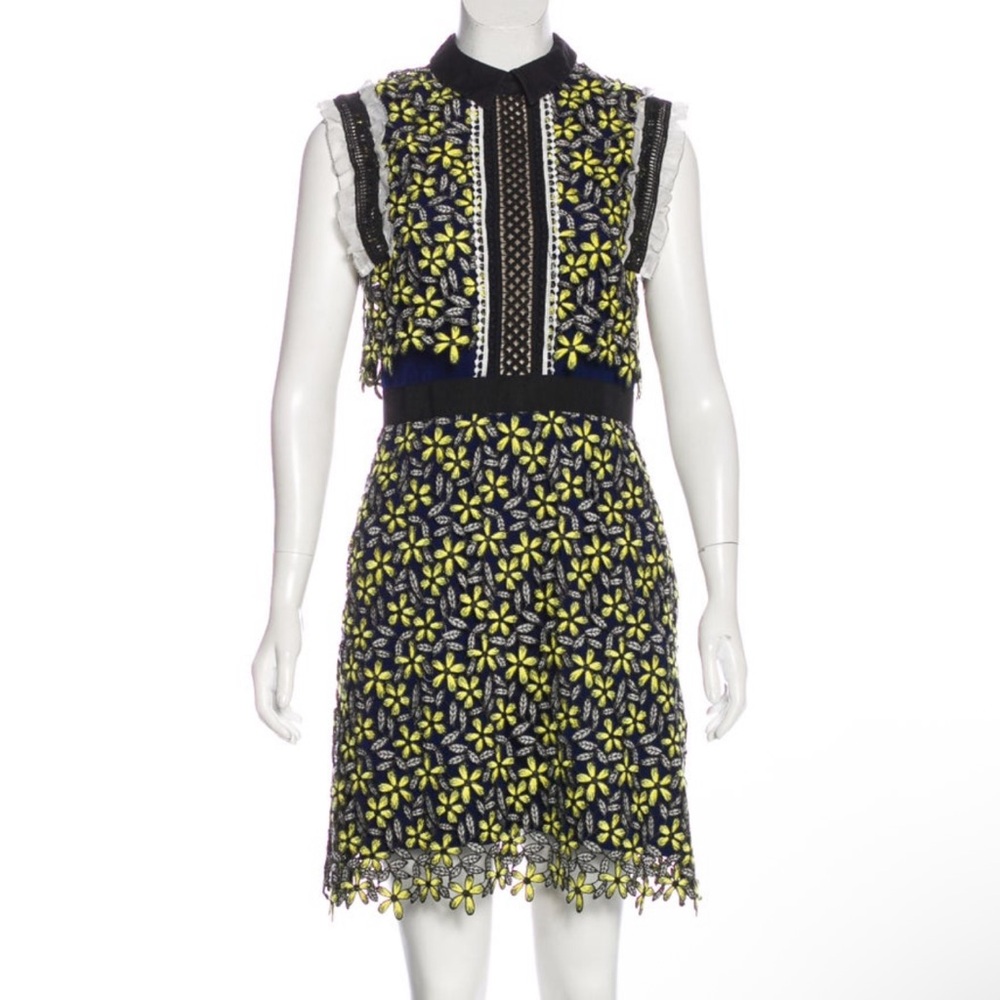 Self-Portrait Navy and Yellow Floral Mini Dress